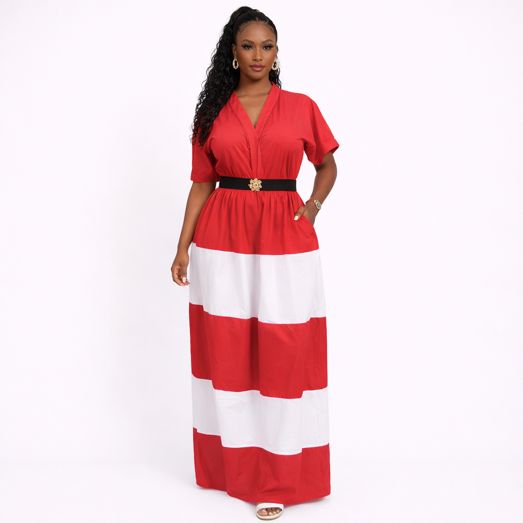 Ruby Elegance Belted Maxi Dress